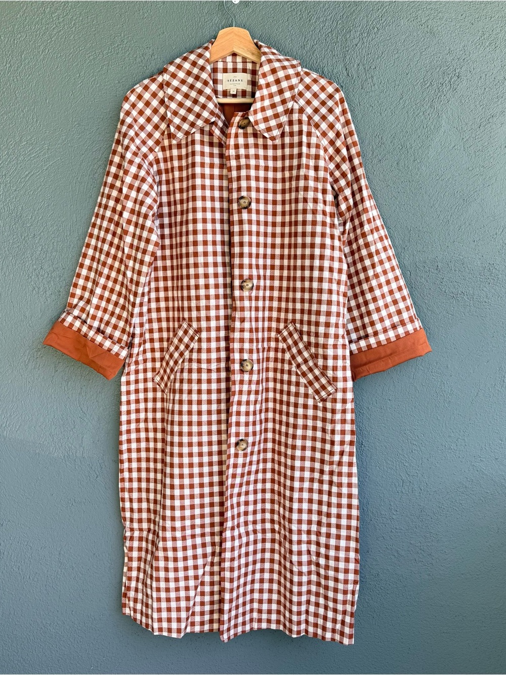 Sézane Clyde Trench Coat - Gingham Brown / Ecru